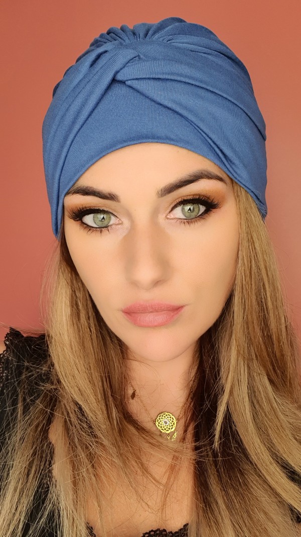 Women's blue turban - after chemotherapy - Online store
