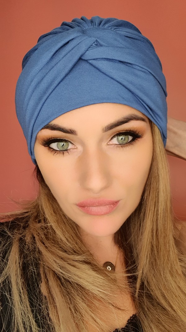 Blauer Damenturban - nach der Chemotherapie - Online-Shop
