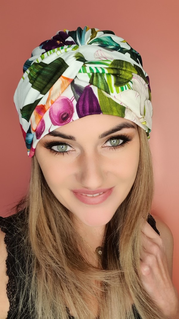 Turban in flowers Agata II - after chemotherapy - Online store