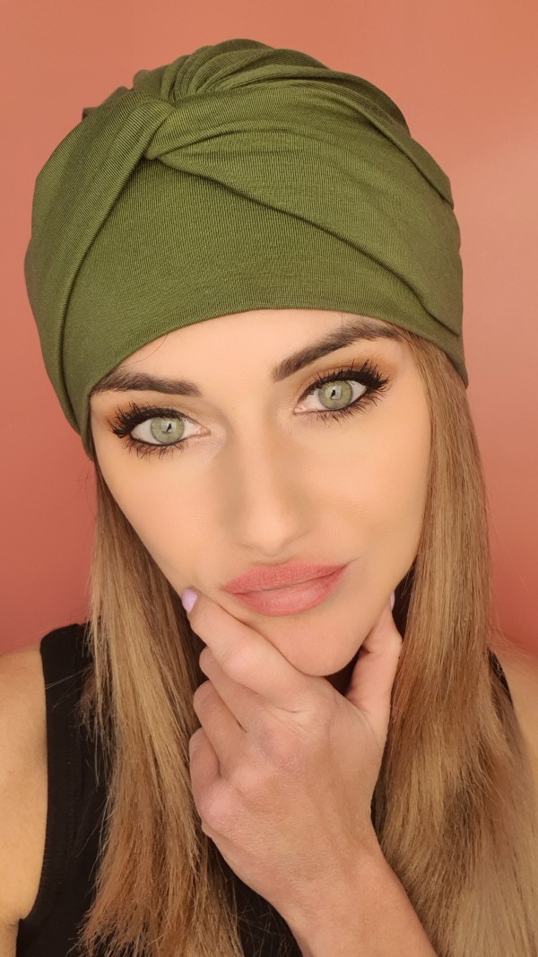Dámsky turban Khaki - po chemoterapii - Internetový obchod
