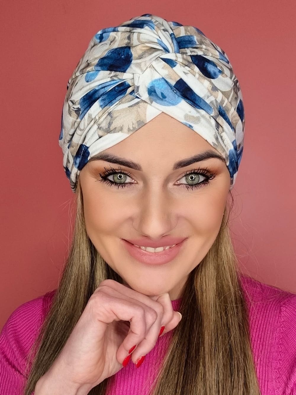 Niebieski turban damski Klara - Po chemioterapii - Sklep internetowy