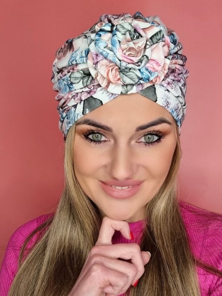 Cap turban in flowers - after chemotherapy - Shop online Poland