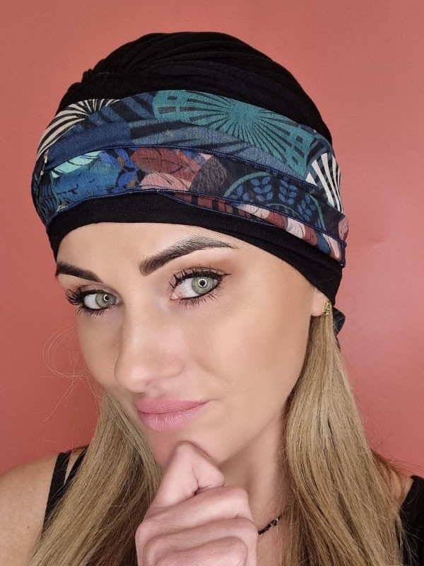 schwarzer Turban mit Schal - nach der Chemotherapie - Online-Shop