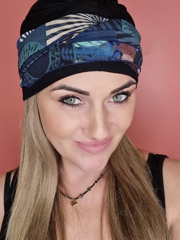 schwarzer Turban mit Schal - nach der Chemotherapie - Online-Shop