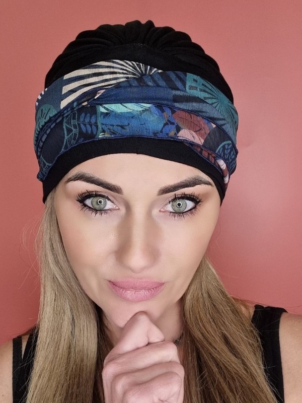 schwarzer Turban mit Schal - nach der Chemotherapie - Online-Shop