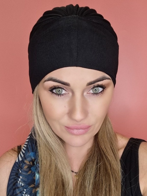 schwarzer Turban mit Schal - nach der Chemotherapie - Online-Shop