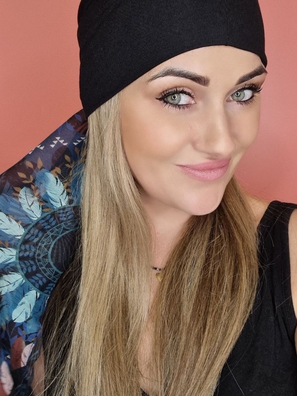 schwarzer Turban mit Schal - nach der Chemotherapie - Online-Shop
