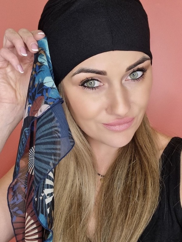 schwarzer Turban mit Schal - nach der Chemotherapie - Online-Shop