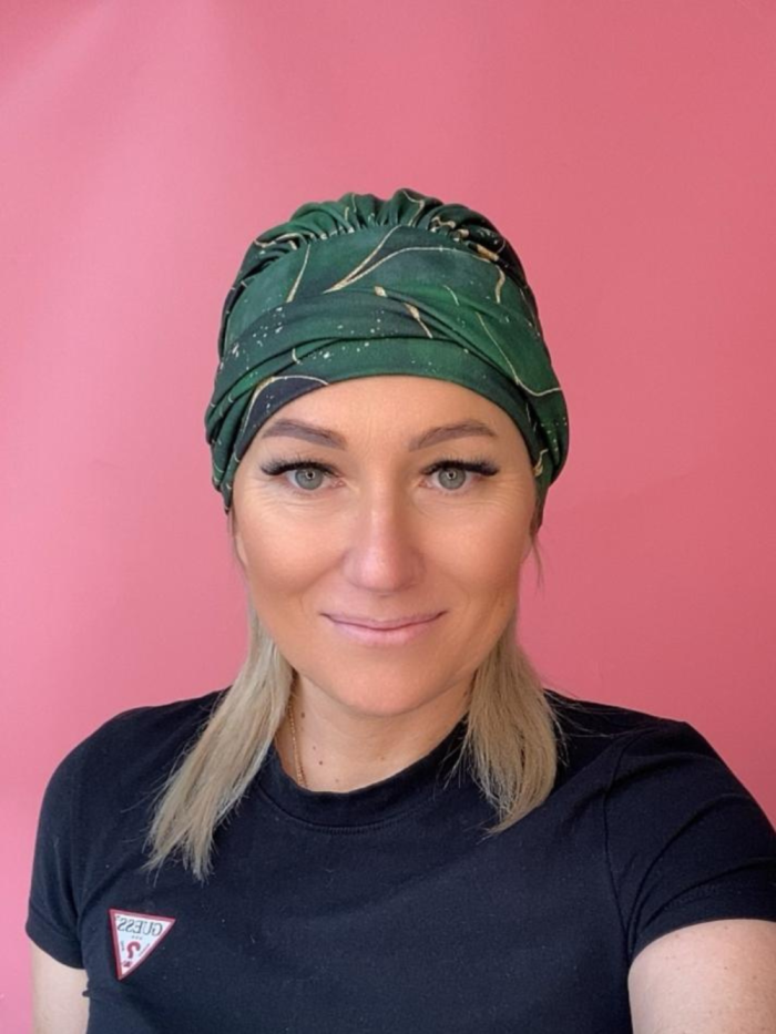 Green turban with scarves - cotton - Online Store