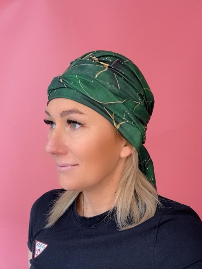 Green turban with scarves - cotton - Online Store