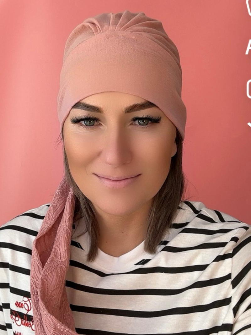 Bawełniany turban różowy z szarfa