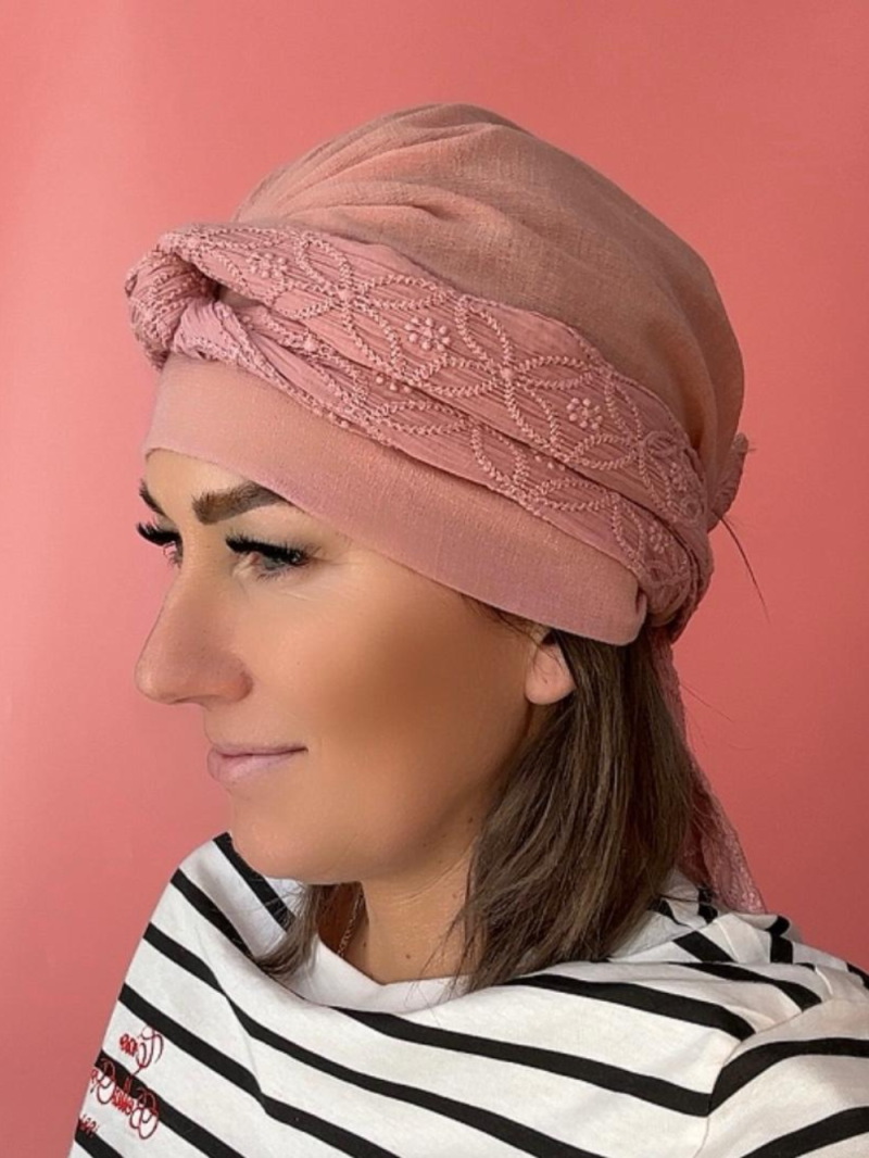 Bawełniany turban różowy z szarfa