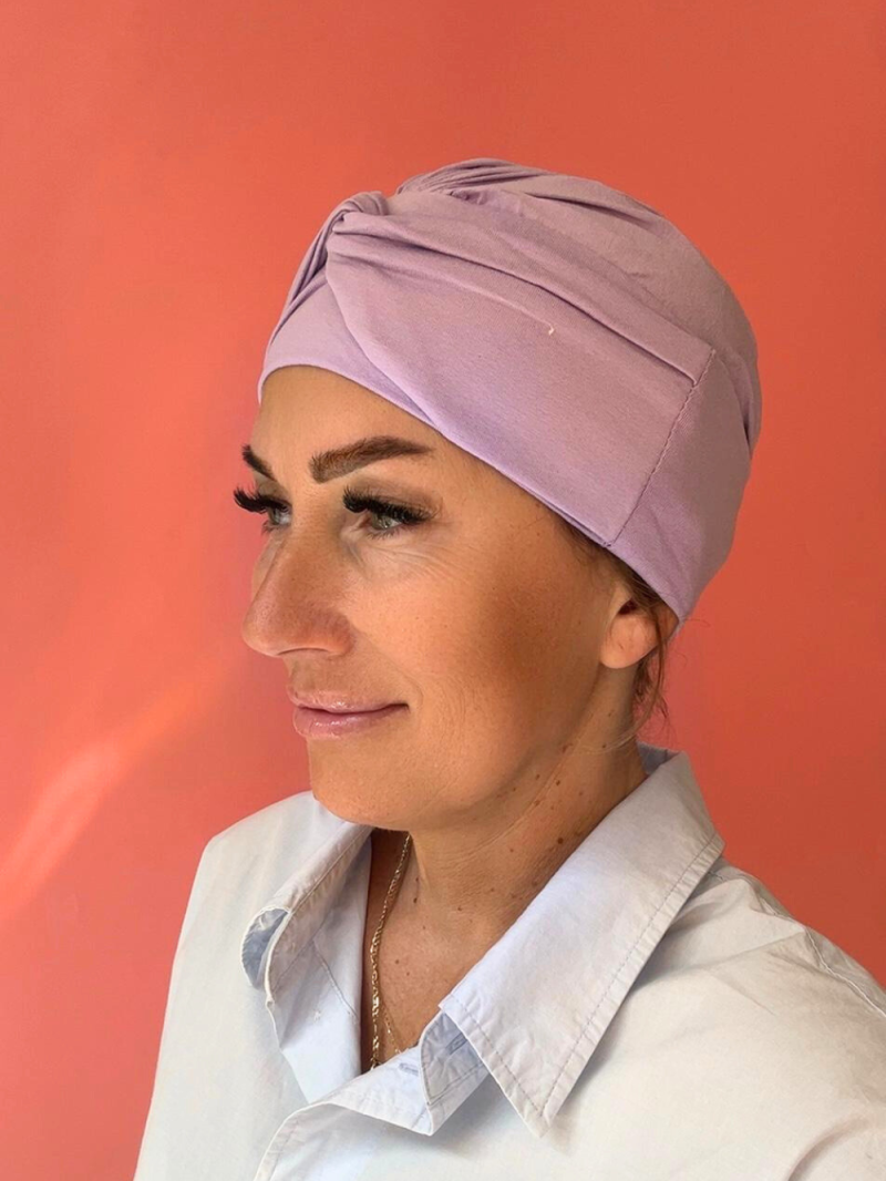 Turban bawełniany liliowy